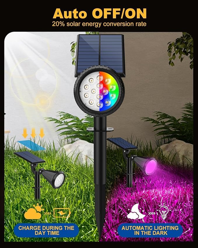 Solar Spot Lights Outdoor Color Changing, 7 Modes/14 LED Outdoor Solar Lights - Image 3
