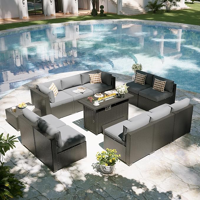 Aoxun Patio Furniture Set with Fire Pit Table, 12 Piece Outdoor Sectional Sofas - Image 8