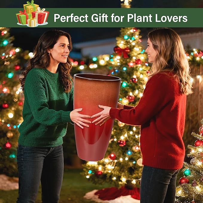 24/21/12 Inch Large Plastic Planter, Lightweight Ceramic-Look Tall Planters - Image 9
