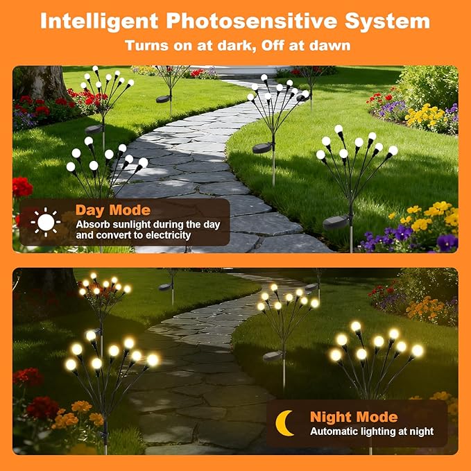 ALSO GO Solar Lights Outdoor, 6 Pack 48 LEDs Firefly Lights, Waterproof Solar - Image 2