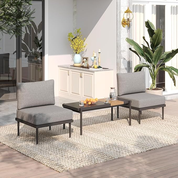Sundale Outdoor 3 Pieces Patio Furniture Set, Metal Outdoor Sectional Sofa by SundaleOutdoor