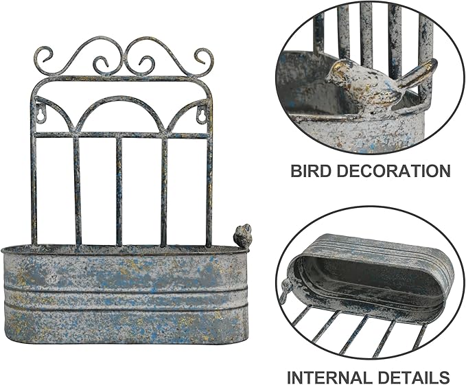 Rustic Metal Wall Planter Vintage Wall Mounted Flower Pot Distressed Wall - Image 3