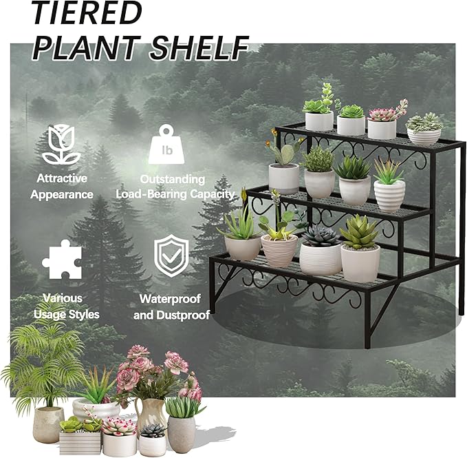 3 Tier Metal Plant Stand Outdoor Indoor, Heavy Duty Flower Pot Holder Display - Image 7