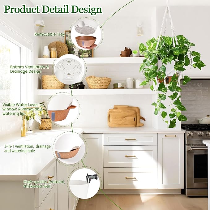 10 Inch Hanging Planters for Indoor Plants, 2 Pack Self Watering Hanging - Image 6