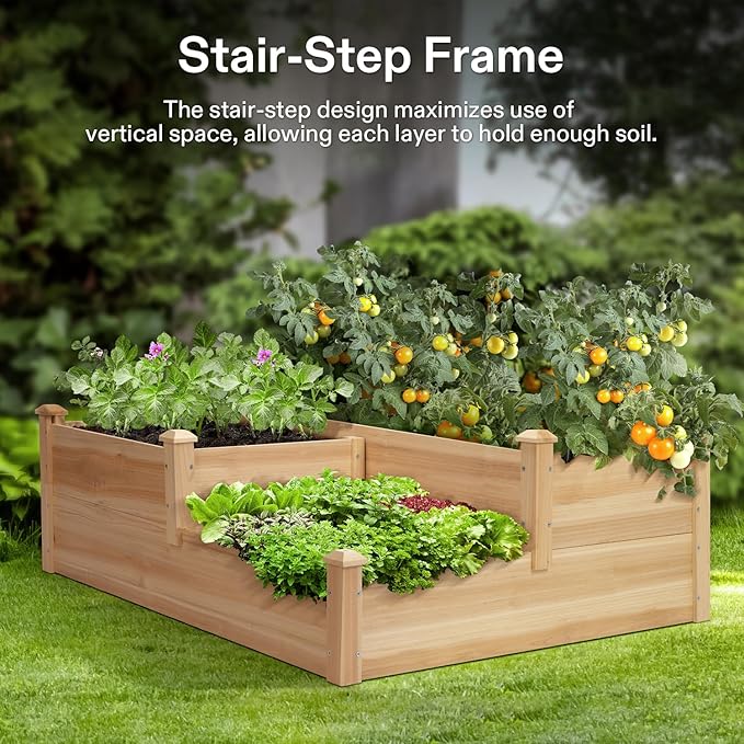 VIVOSUN 3-Tier 3-Grid Wooden Raised Garden Bed, 42.5 x 34.5 x 15 Inches - Image 2