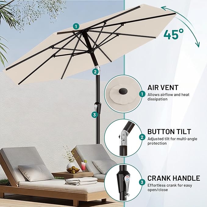 AreShark 9 FT Patio Umbrella for Outdoor, Outdoor Table Umbrella - Image 5