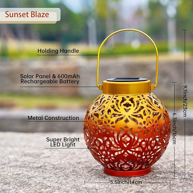 2 Pack Outdoor Solar Hanging Lantern Lights Metal LED Decorative Lamp - Image 2
