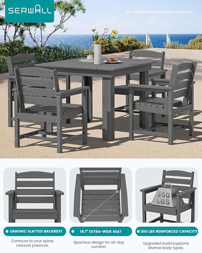 SERWALL Outdoor Dining Set for 4, HDPE Square Table and Chairs Set All Weather - Image 4