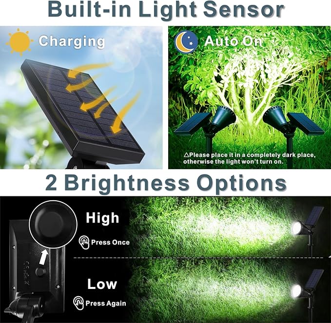 Solar Spotlights Outdoor, Bright 7-LED Landscape Spot Lights, Dusk-to-Dawn - Image 3