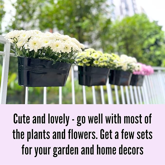LaLaGreen Rail Planter Outdoor Plants Black Metal Iron Hanging Flower Pots Deck - Image 7