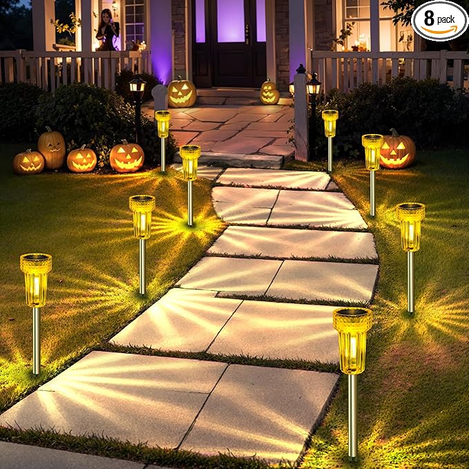 DERAYSION Solar Lights Outdoor LED ​Orange Waterproof Pathway Lights Yard Auto by DERAYSIONSolarLighting