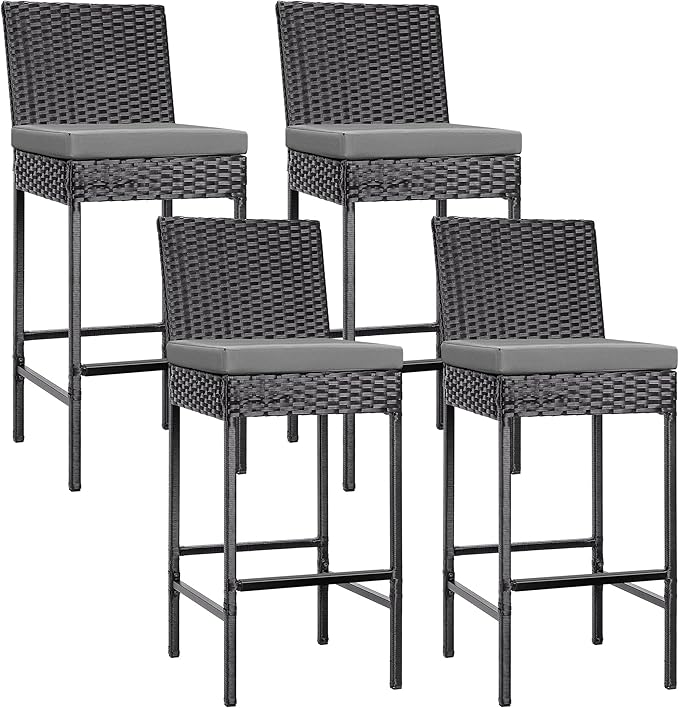 VIVOHOME Outdoor Wicker Barstool 4 Packs, Bar Chairs PE Rattan Materail by VIVOHOME