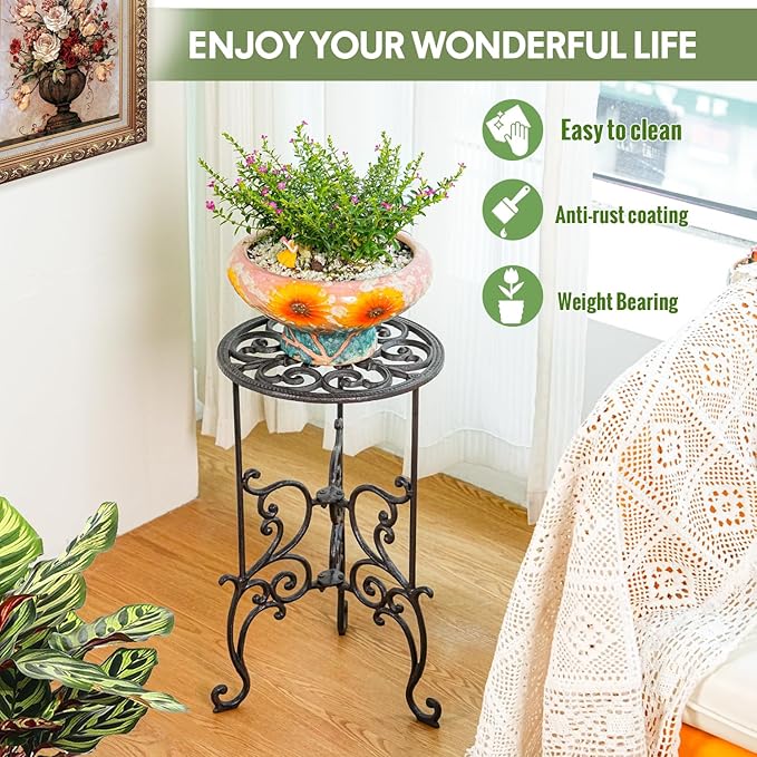 Sungmor Heavy Duty Cast Iron Potted Plant Stand, 19.3-Inch 1 Tier Metal Planter - Image 7
