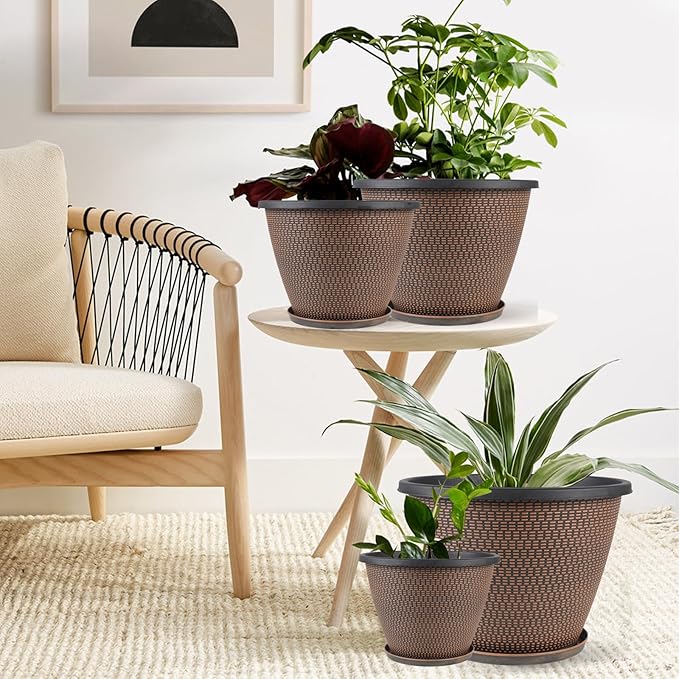 4 Pack 10 inch Plant Pot for Outdoor Indoor, Plastic Flower Pots - Image 7