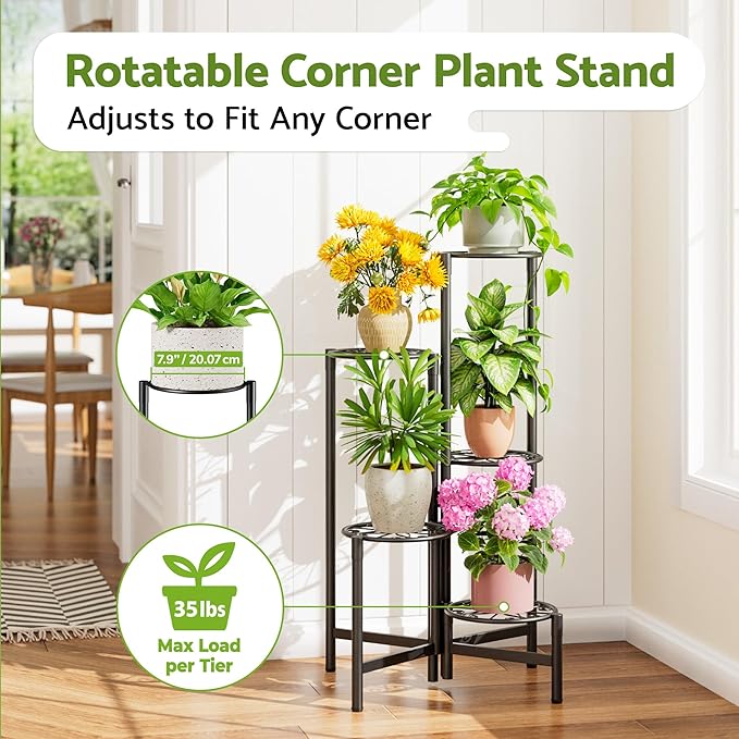 Plant Stand Indoor Outdoor, 5 Tier Corner Metal Flower Display Holder Stand - Image 2