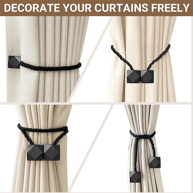 Hion Magnetic Curtain Tiebacks Black 2pcs, Curtain Tiebacks Buckles Holdbacks - Image 7