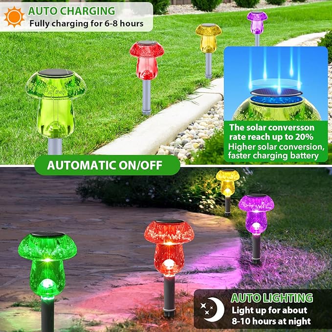 Solar Lights Outdoor, 8 Pack Mushroom Lights Outside Waterproof, Solar Powered - Image 5