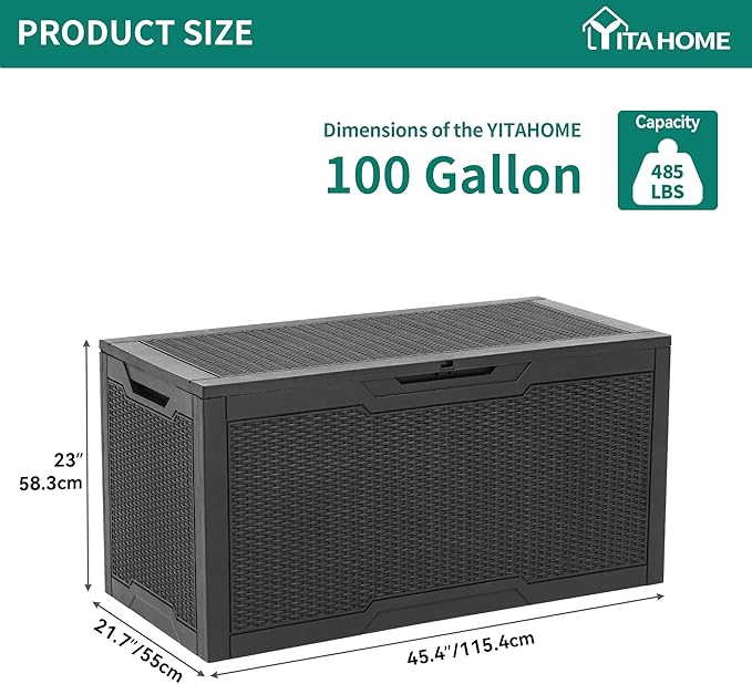 YITAHOME 100 Gallon Resin Deck Box, Weather Resistant Outdoor Storage Box - Image 7
