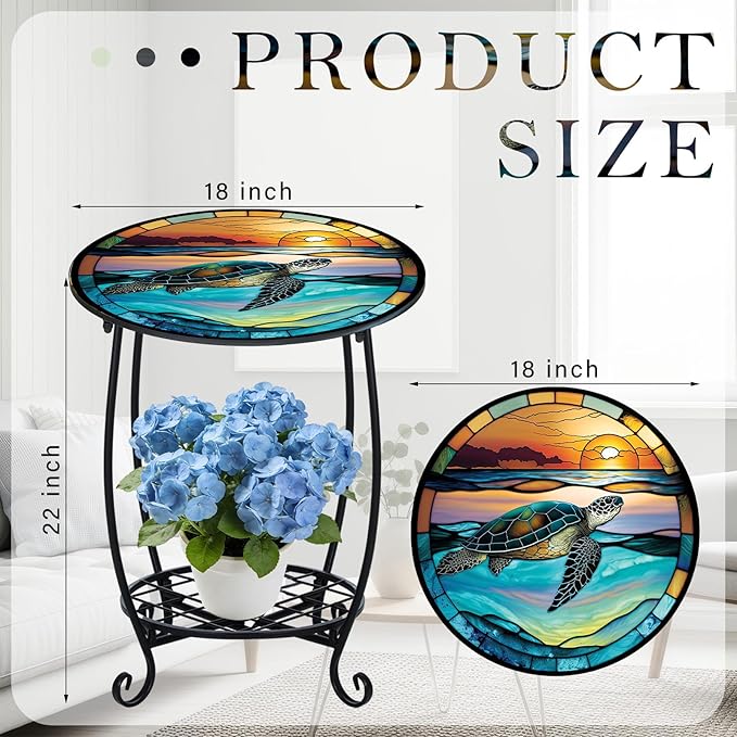 Outdoor Side Table Round Small Mosaic Patio Accent Indoor End Plant Coffee Tea - Image 3