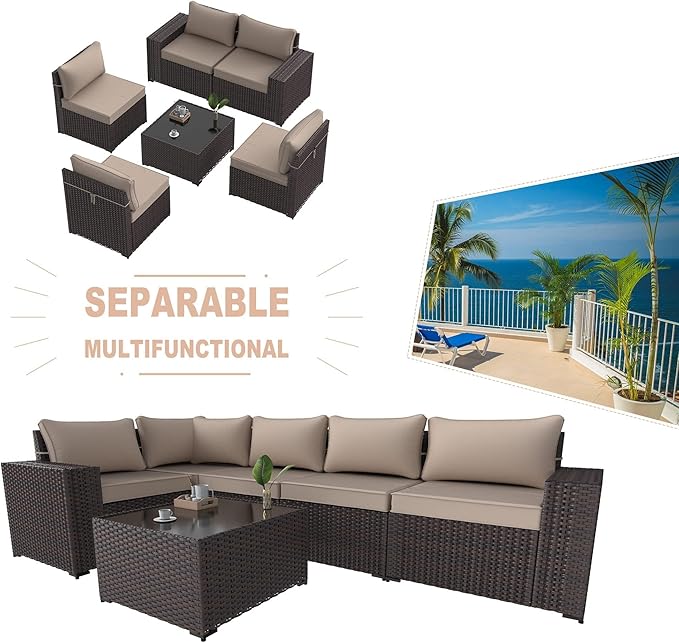 Kullavik 6PCS Outdoor Patio Furniture Set PE Wicker Rattan Sectional Sofa Patio - Image 7
