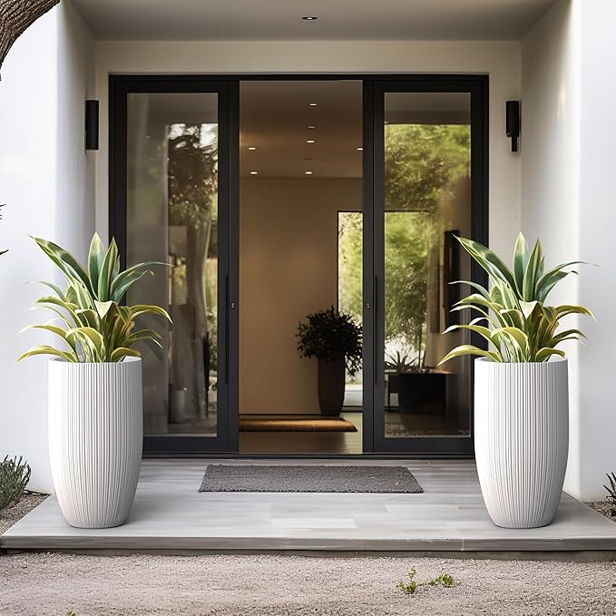 Kante 24 Inch Tall Round Concrete Planter, Large Indoor Outdoor Plant Pots - Image 3