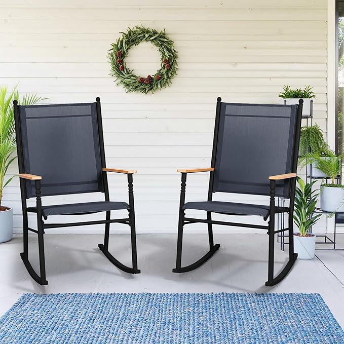 Shintenchi 2 Pcs Outdoor Rocking Chairs Set, Upgraded High Back Patio Rocking - Image 7