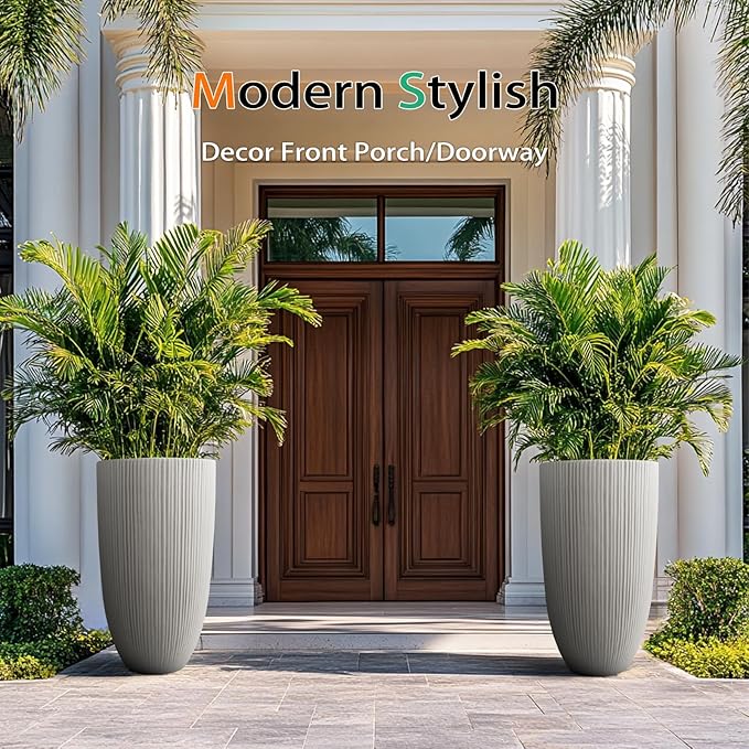 Tall Planters for Outdoor Plants, Large Concrete Flower Pots for Garden Front - Image 5