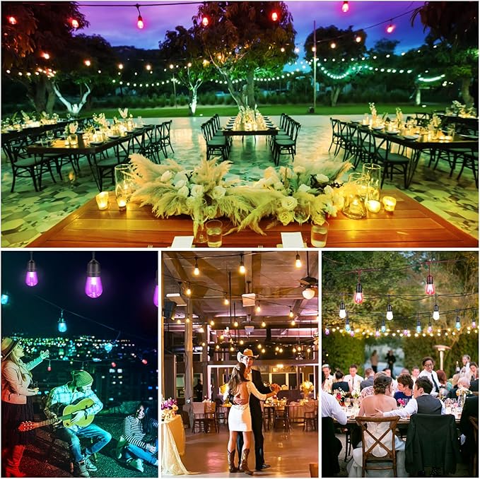 Mlambert 144Ft Multicolor Outdoor Patio Lights, Dimmable RGB Cafe String Lights - Image 5