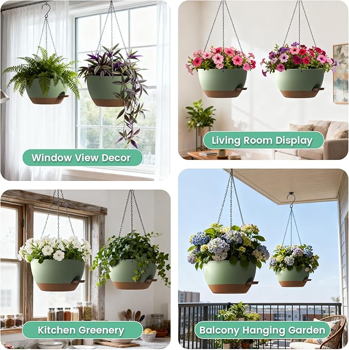 13 Inch 2 Pack Large Self Watering Hanging Planters - Image 6