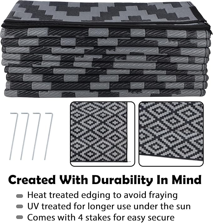 SAND MINE Waterproof Outdoor Rug 10x20 ft, Plastic Reversible Rug, Modern Area - Image 4