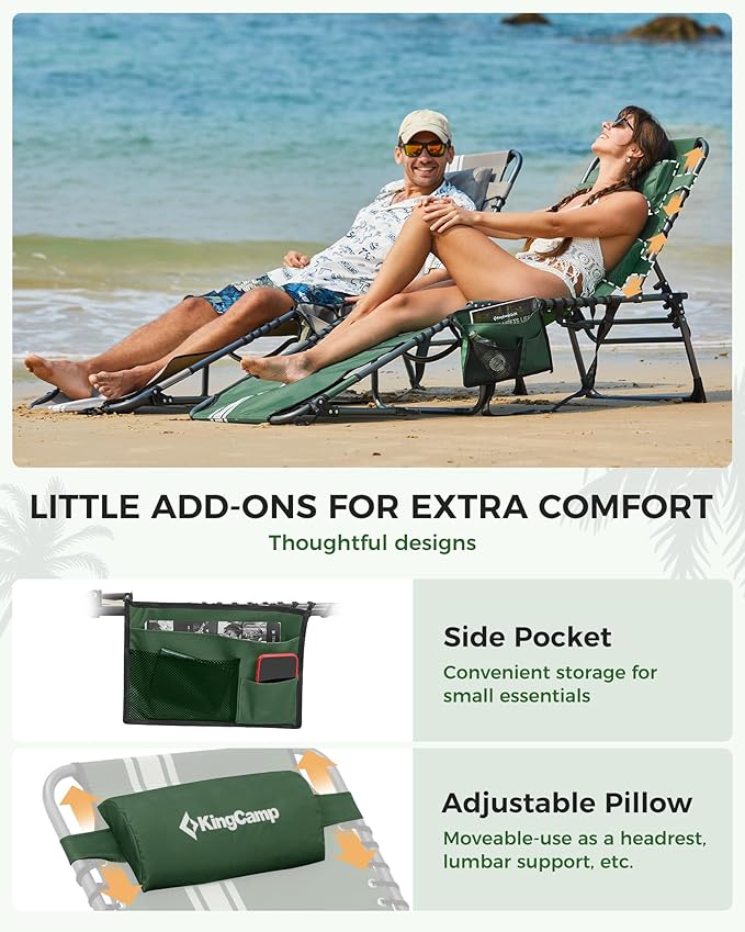 KingCamp Tanning Chair with Face Hole, Lounge Chairs Outdoor Folding Comfy - Image 7