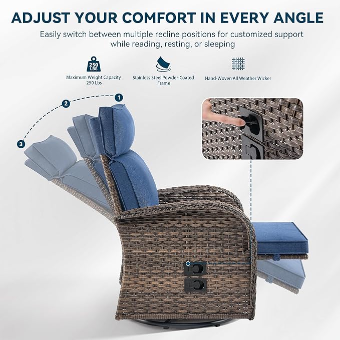 3 Pieces Zero Gravity Patio Swivel Rocking Recliner Chairs Set of 2 - Image 6