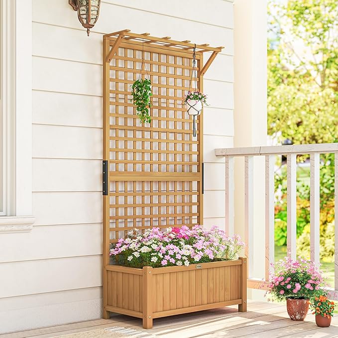 Outsunny Wood Planter with Trellis, Raised Garden Bed - Image 8