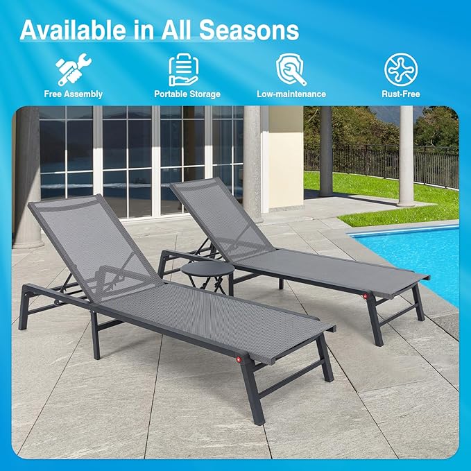 Aluminum Chaise Lounge Chair Outdoor, Foldable Patio Lounge Chair 2 Sets - Image 7