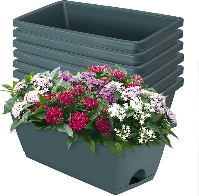 Window Box Planter, 7 Pack Plastic Vegetable Flower Planters Boxes 17 Inches by LOCONHA