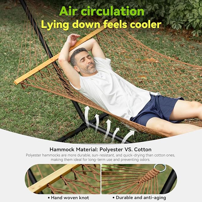 Double Hammock for 2 Person, Handwoven Rope Hammock - Image 4