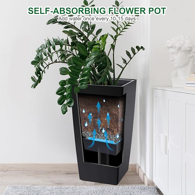 Garvee 30" Tall Planters Set of 2, Outdoor＆Indoor Black Planter Pots, High - Image 4