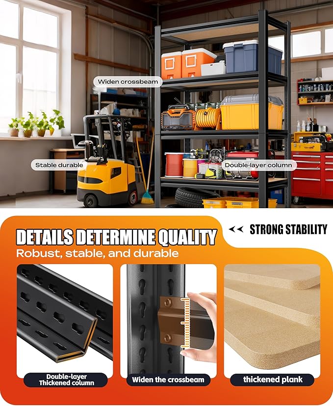 71.2"H-45.6"W Garage Shelving Heavy Duty Storage Shelves, Metal Adjustable - Image 7
