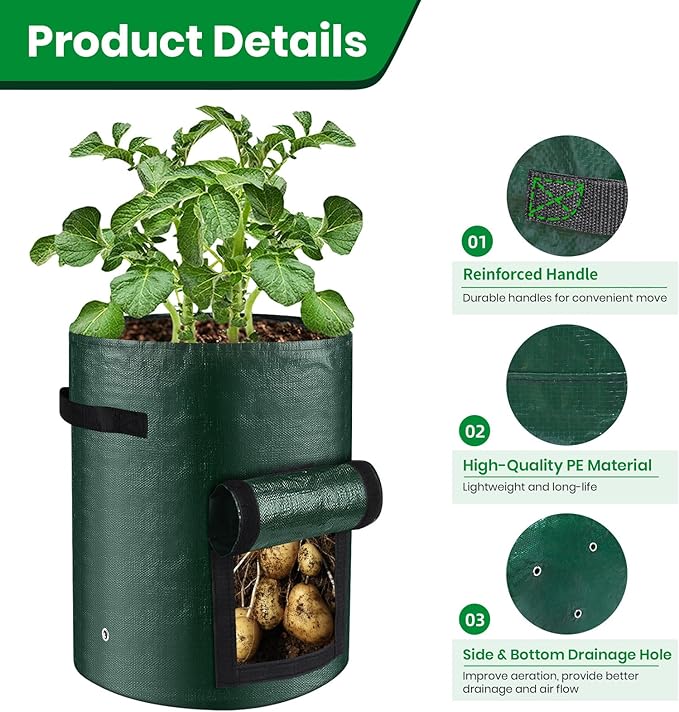 6 Pack Potato Grow Bags, 10 Gallon Planting Bags Durable PE Vegetable Planter - Image 4
