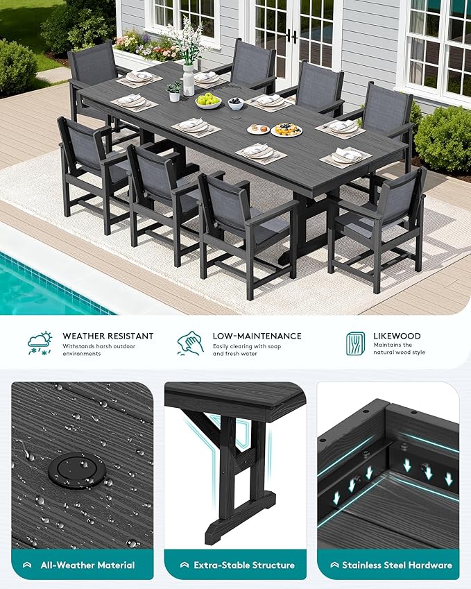 SERWALL 9 Piece Outdoor Dining Set - Image 4