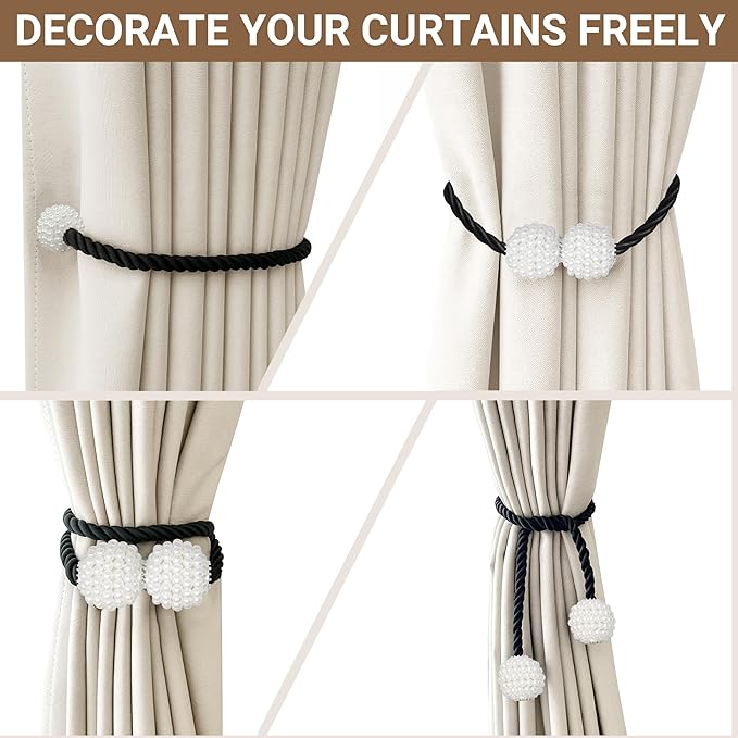 Hion Magnetic Curtain Tiebacks Black 2pcs, Curtain Tiebacks Buckles Holdbacks - Image 5