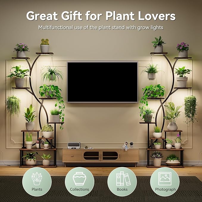 Plant Stand Indoor with Grow Lights 9 Tiered Wood Plant Shelf 62" Tall Plant - Image 7