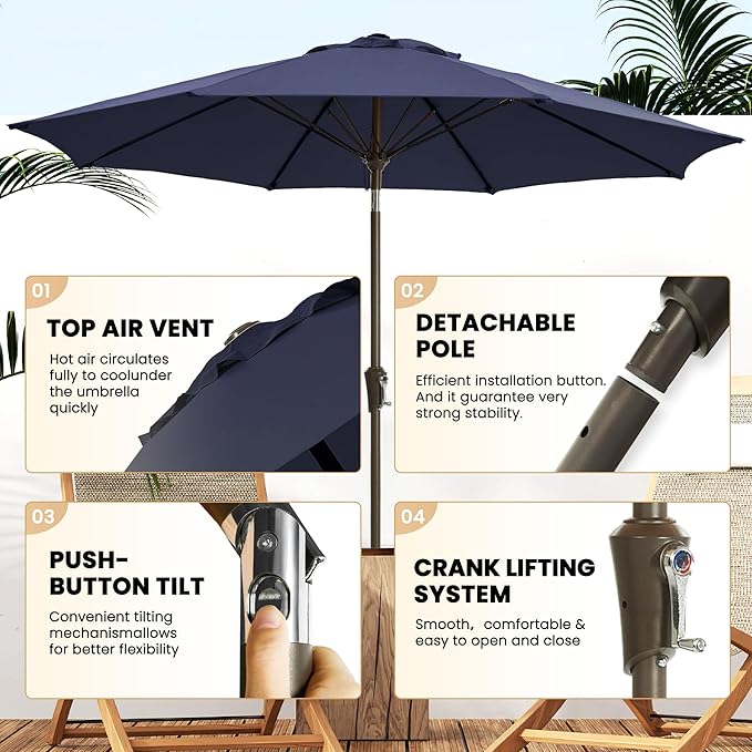 Ayge 9FT Large Outdoor Patio Umbrella Market Table Umbrella-UV Resistant - Image 3