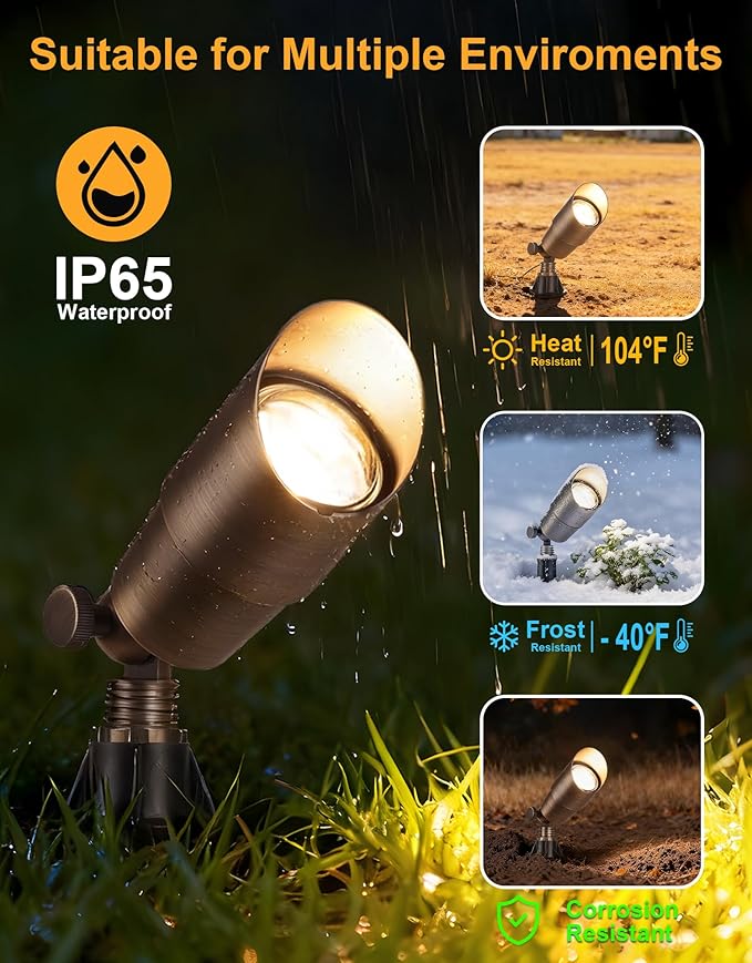 PARTPHONER Solid Brass Low Voltage Landscape Lighting, Wired 12V LED Landscape - Image 6