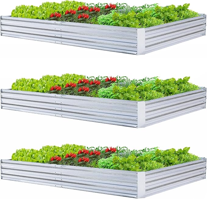 Galvanized Steel Garden Bed 3-Pack, Outdoor Metal Garden Kit by FOYUEE