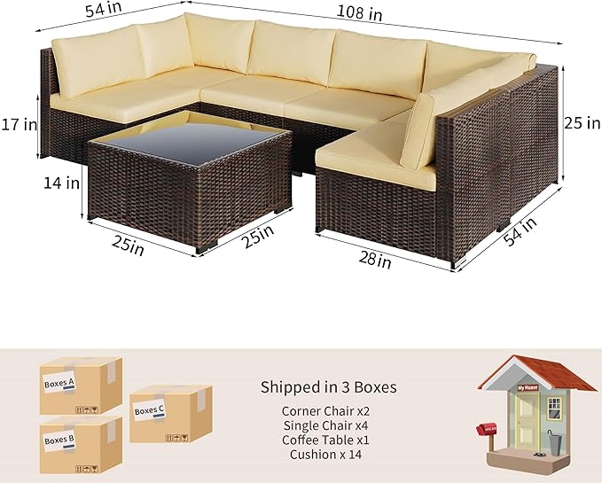 Patio Furniture Sets 7 Pieces Outdoor Sectional Rattan Sofa Manual Weaving - Image 2