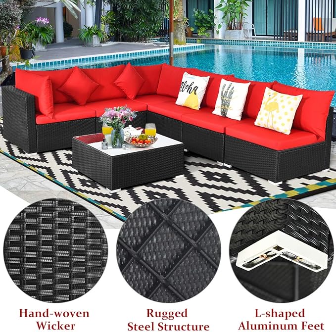 Tangkula 7 Piece Patio Furniture Set, Outdoor Sectional Sofa w/Pillows and - Image 8