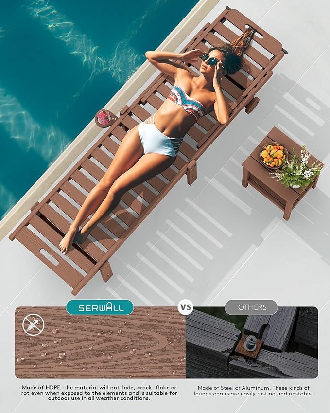SERWALL Patio Chaise Lounge, HDPE Outdoor Lounge Chair - Image 7
