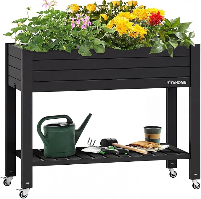YITAHOME 43.3x17.7x34 in Elevated Garden Bed, Outdoor Plastic Planter Box by YITAHOME