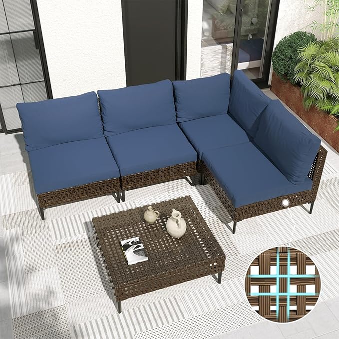 Grand patio 5-Piece Wicker Patio Furniture Set, Retro Outdoor Sectional Sofa by GrandPatio